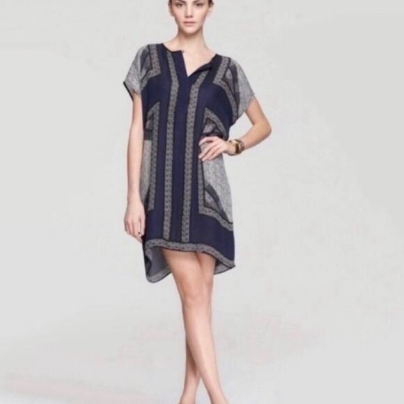 VINCE Silk Navy and Gray Geometric Pattern Dress - Picture 1 of 8